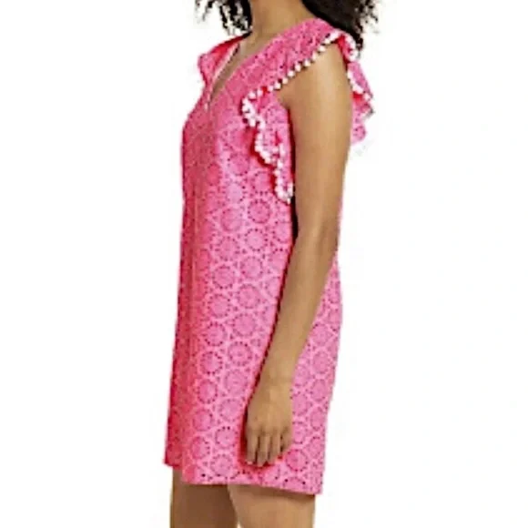LILLY PULITZER XXS dress Astara in Prosecco Pink Neon Geo Eyelet - Picture 4 of 16
